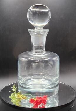 Gorgeous Vintage Krosno Poland Clear Glass Decanter Round BallStopper Heavy